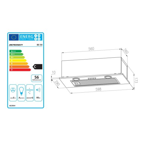 Okap kuchenny podszafkowy 60 cm Inox BE-50