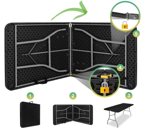 Stół cateringowy FETA składany w walizkę 180 cm czarny