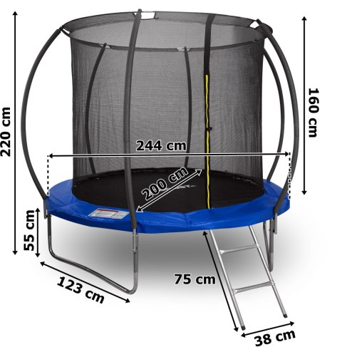 Trampolina z siatką i drabinką HENZEN 244 cm niebieska FT 8