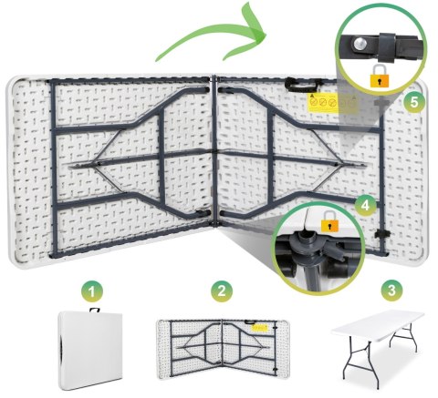 Stół cateringowy BALI WHITE składany w walizkę 180 cm biały
