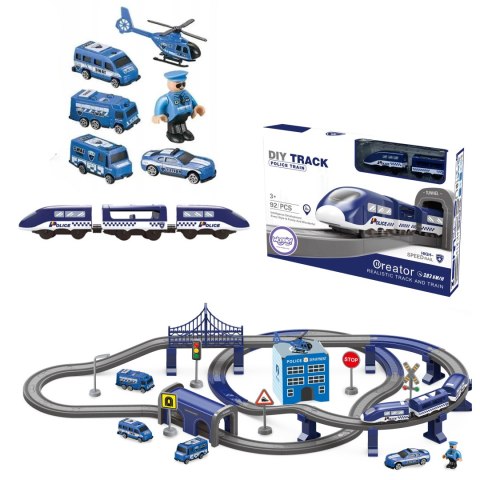 WOOPIE Electric Train Car Track Police Station Helicopter Cars 92 pcs.
