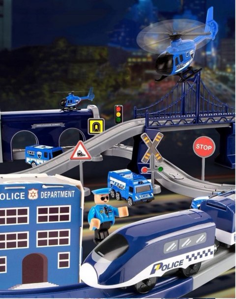 WOOPIE Electric Train Car Track Police Station Helicopter Cars 92 pcs.