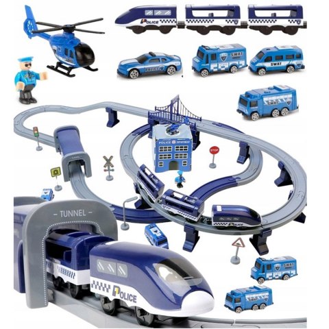 WOOPIE Electric Train Car Track Police Station Helicopter Cars 92 pcs.