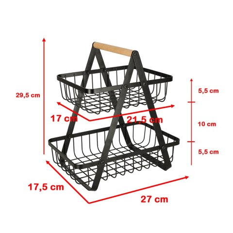 Kosz na owoce dwupoziomowy piętrowy metal drewno