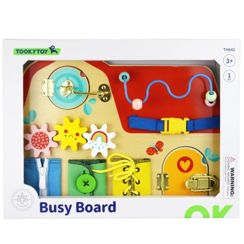 TOOKY TOY Drewniana Tablica Montessori Manipulacyjna Zamki Zębatki Pętle