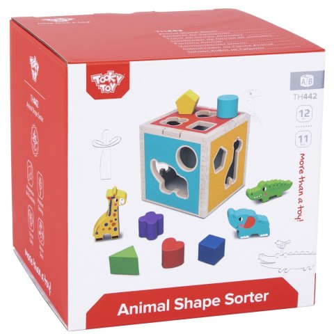 Tooky Toy Drewniany Sorter Kostka Edukacyjna Zwierzątka Figury Geometryczne