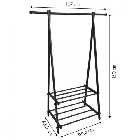 Wieszak stojak z półkami czarny 2 półki