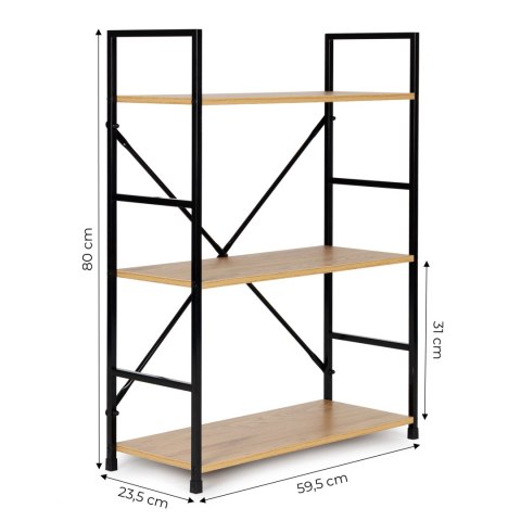 Regał drewniany metalowa rama szeroki LOFT 3 półki