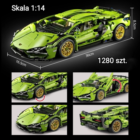 Klocki Technik 1280 szt - zdalnie sterowane auto Lamborgini 36cm