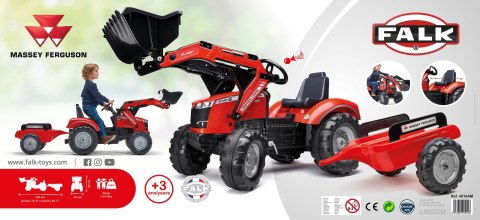 FALK Traktor Massey Ferguson Czerwony na Pedały z Przyczepką od 3 Lat