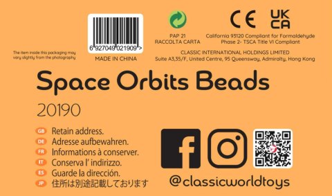 CLASSIC WORLD Edukacyjny Labirynt Przeplatanka Space Orbits Beads 18m+ FSC