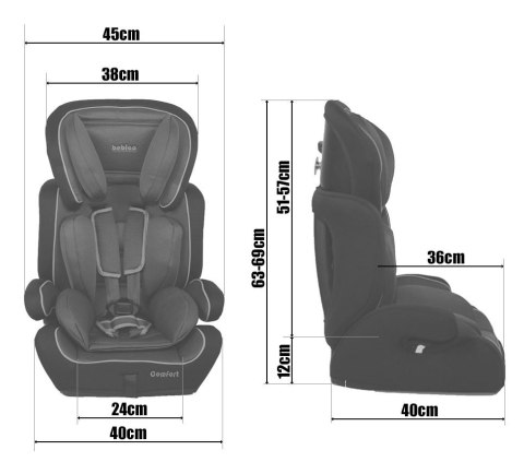 Fotelik samochodowy Bebico COMFORT GREY 9-36 kg II GATUNEK