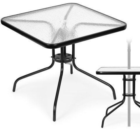 Stolik ogrodowy 80x80 cm na taras ogród balkon szkło hartowane otwór na parasol MultiGarden Stolik ogrodowy 80x80 cm na taras ogród balkon szkło hartowane otwór na parasol MultiGarden