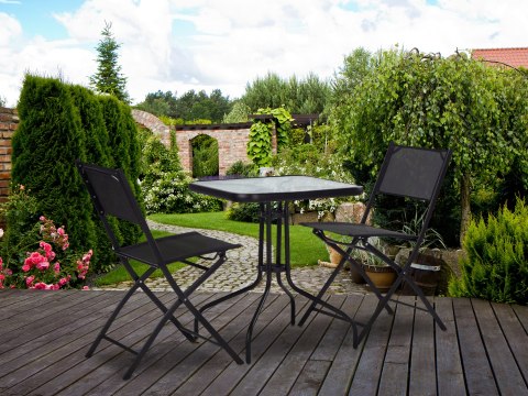 Stolik ogrodowy 80x80 cm na taras ogród balkon szkło hartowane otwór na parasol MultiGarden Stolik ogrodowy 80x80 cm na taras ogród balkon szkło hartowane otwór na parasol MultiGarden