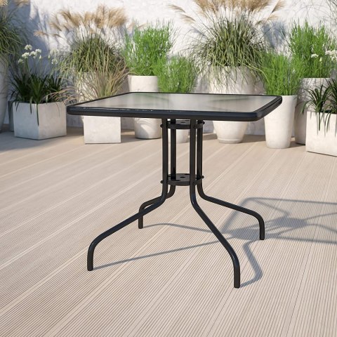 Stolik ogrodowy 80x80 cm na taras ogród balkon szkło hartowane otwór na parasol MultiGarden Stolik ogrodowy 80x80 cm na taras ogród balkon szkło hartowane otwór na parasol MultiGarden