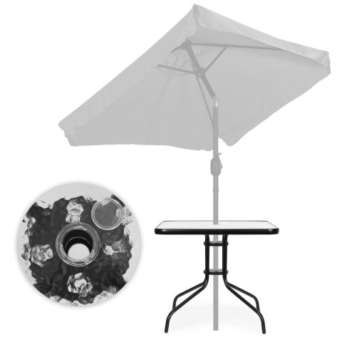 Stolik ogrodowy 80x80 cm na taras ogród balkon szkło hartowane otwór na parasol MultiGarden Stolik ogrodowy 80x80 cm na taras ogród balkon szkło hartowane otwór na parasol MultiGarden