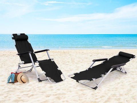 Leżak fotel ogrodowy plażowy składany 2w1 leżanka czarny MultiGarden Leżak fotel ogrodowy plażowy składany 2w1 leżanka czarny MultiGarden
