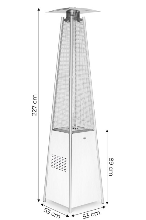 Ogrzewacz parasol gazowy grzejnik 13 kW srebrny szklany na ogród patio reduktor wąż pokrowiec MultiGarden