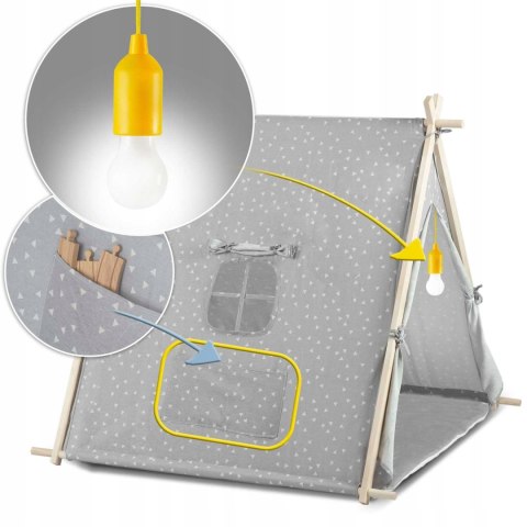 TIPI namiot dla dzieci DOMEK Poduszki LAMPKA LED Bawełna PREMIUM Nukido