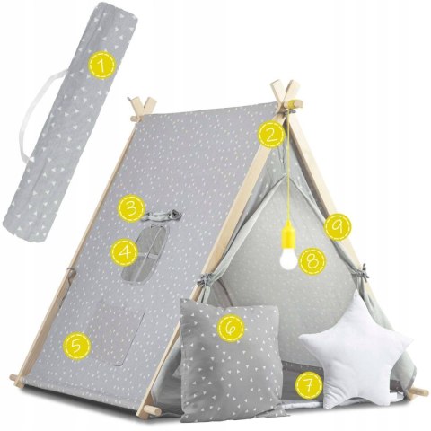 TIPI namiot dla dzieci DOMEK Poduszki LAMPKA LED Bawełna PREMIUM Nukido