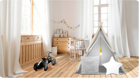 TIPI namiot dla dzieci DOMEK Poduszki LAMPKA LED Bawełna PREMIUM Nukido
