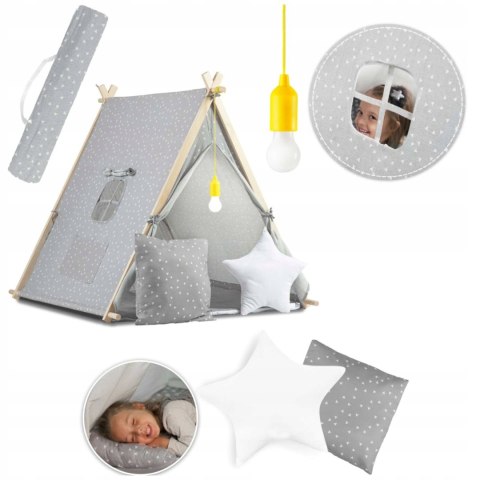 TIPI namiot dla dzieci DOMEK Poduszki LAMPKA LED Bawełna PREMIUM Nukido