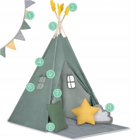TIPI namiot dla dzieci TEEPEE Girlanda Poduszki DUŻA MATA STABILIZATOR