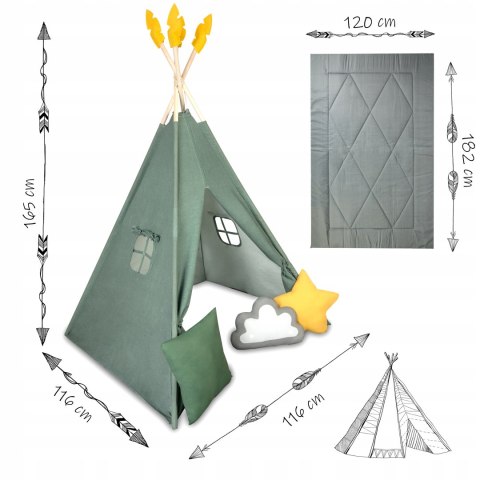TIPI namiot dla dzieci TEEPEE Girlanda Poduszki DUŻA MATA STABILIZATOR