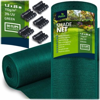Siatka cieniująca 1,2x25m 110g/m2 + 50 zacisków zielona