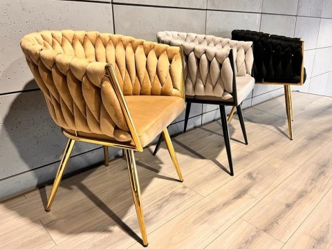 Krzesło plecione Lugano fotel TRECCIA BEIGE VELVET GOLD OUTLET
