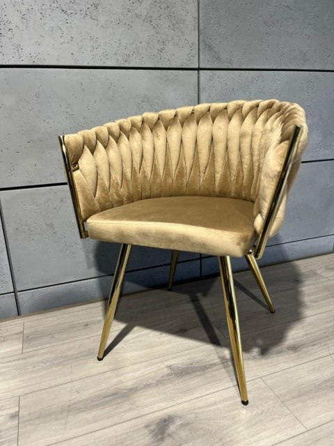Krzesło plecione Lugano fotel TRECCIA BEIGE VELVET GOLD OUTLET