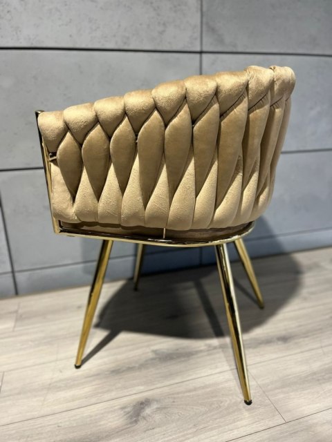 Krzesło plecione Lugano fotel TRECCIA BEIGE VELVET GOLD OUTLET