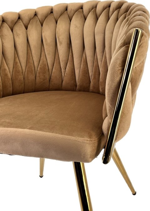 Krzesło plecione Lugano fotel TRECCIA BEIGE VELVET GOLD OUTLET