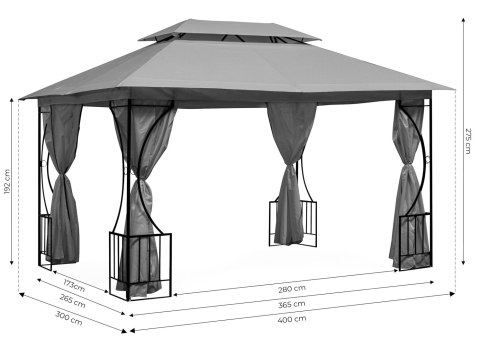 Namiot pawilon ogrodowy altana 3x4m ścianki boczne MultiGarden