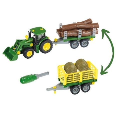 Traktor John Deere do skręcania z 2 przyczepami