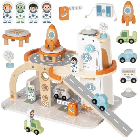 TOOKY TOY Drewniany Kosmiczny Parking Stacja Kosmiczna