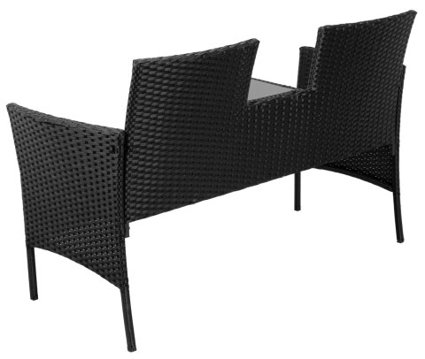 Ławka ogrodowa z technorattanu sofa CORDOBA czarna z szarymi poduszkami