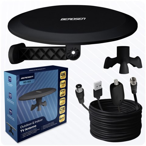 Antena wewnętrzna zewnętrzna TV ultra HD 4K Berdsen BD-955 czarna