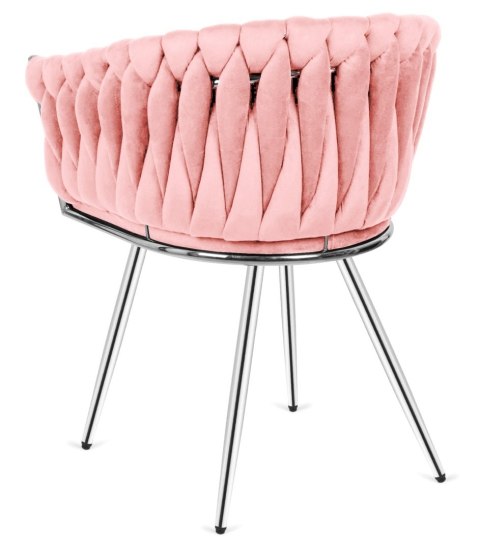 Krzesło plecione Lugano fotel TRECCIA PINK VELVET SILVER