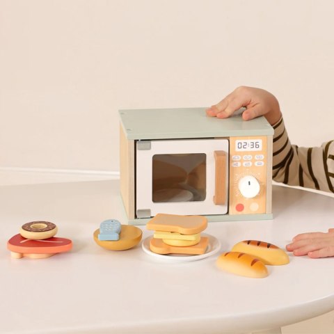 TOOKY TOY Drewniana Kuchenka Mikrofalowa Zestaw Produktów Spożywczych