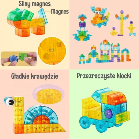 WOOPIE Przezroczyste Magnetyczne Klocki Konstrukcyjne 43 el.