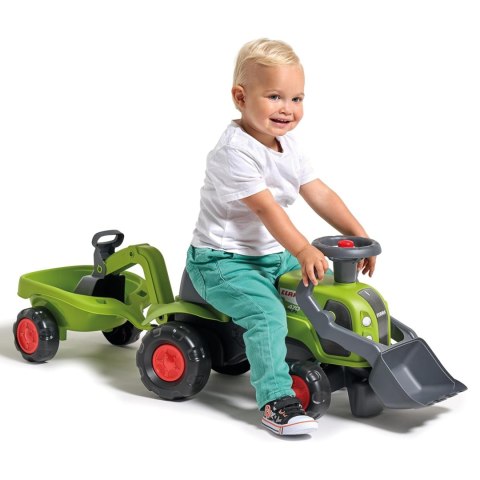 FALK Traktorek Jeździk Baby Claas z Koparką Łyżką i Przyczepą