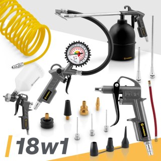 Zestaw narzędzi pneumatycznych 18 elementów do kompresora sprężarki Humberbg HM-256