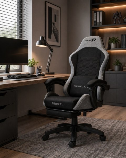 Fotel obrotowy gamingowy DIAVEL PRO FABRIC FULL GREY XL