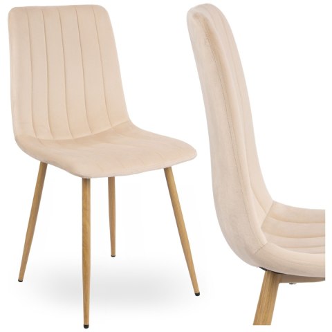 Krzesło FRESNO WOOD VELVET tapicerowane beżowy aksamit