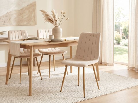 Krzesło FRESNO WOOD VELVET tapicerowane beżowy aksamit