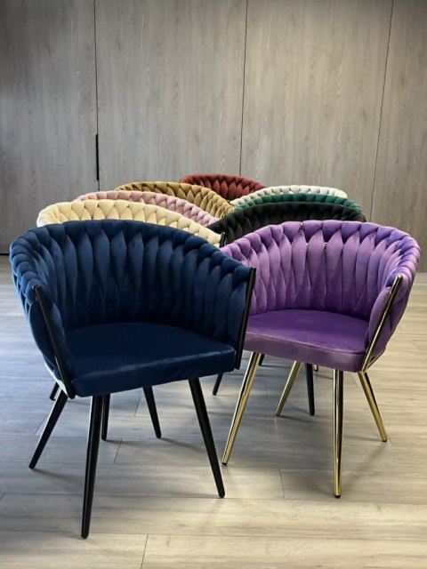 Krzesło plecione Lugano fotel TRECCIA BLUE VELVET SMOKE