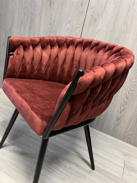 Krzesło plecione Lugano fotel TRECCIA BURGUNDY VELVET SMOKE