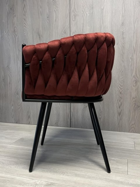 Krzesło plecione Lugano fotel TRECCIA BURGUNDY VELVET SMOKE