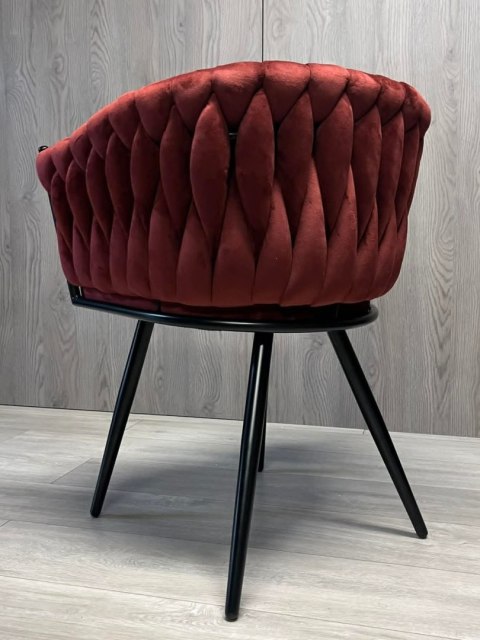 Krzesło plecione Lugano fotel TRECCIA BURGUNDY VELVET SMOKE
